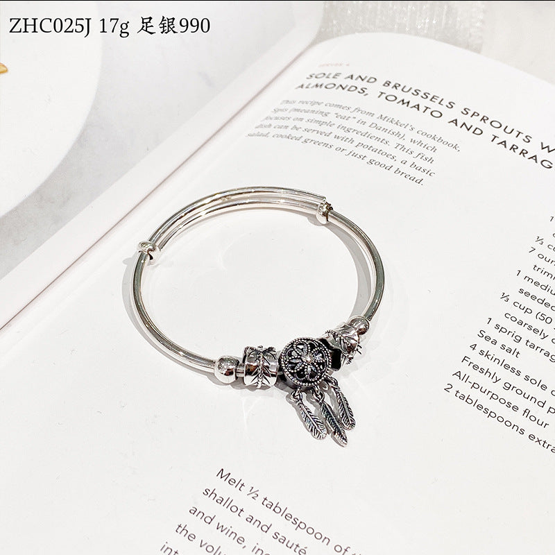 Fashionable and simple feather sterling silver bracelet