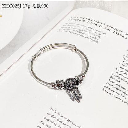 Fashionable and simple feather sterling silver bracelet