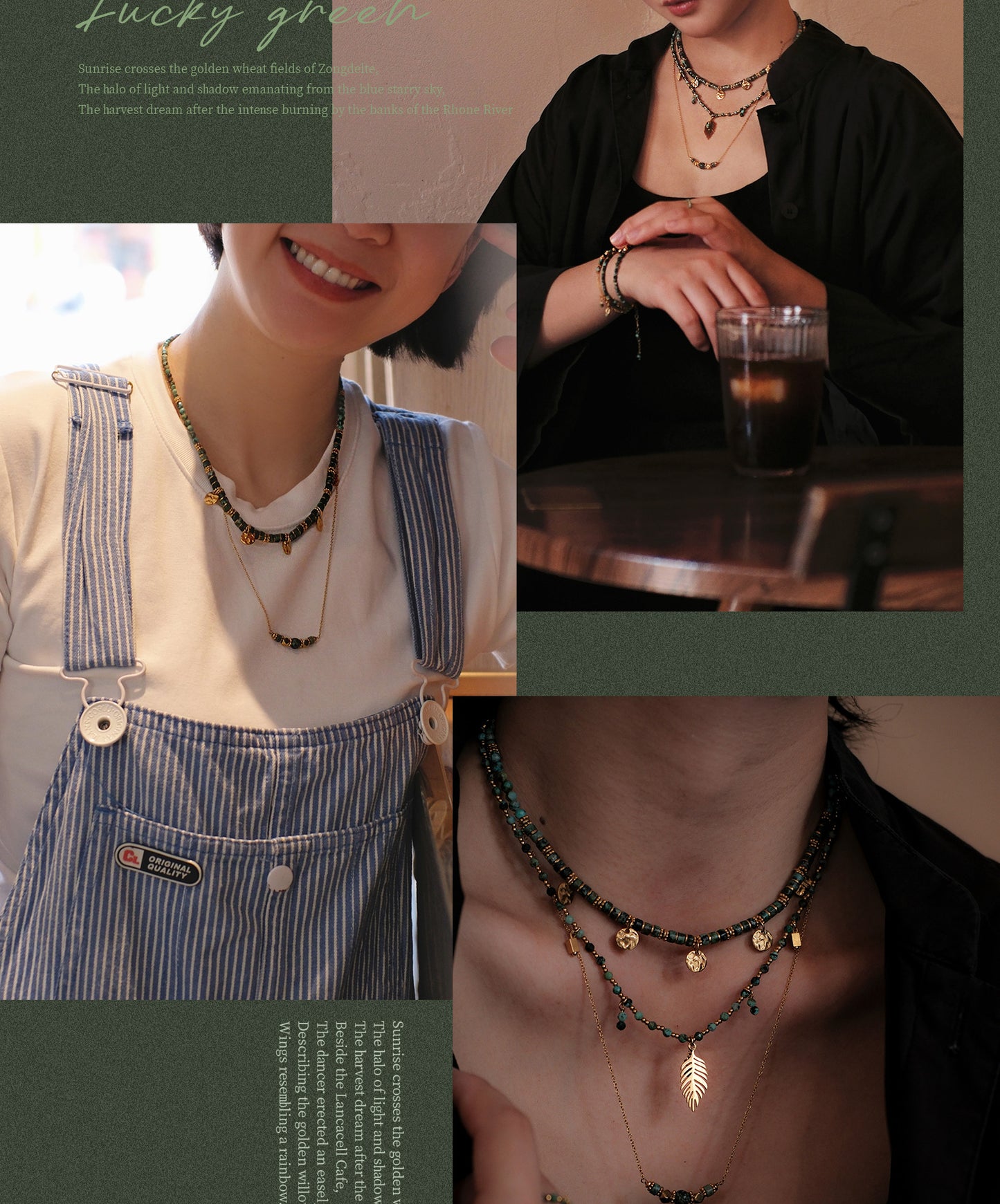 Ethnic-style green turquoise necklace