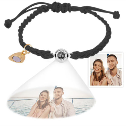 Photo projection woven couple's bracelet