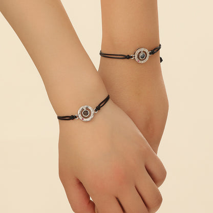 Photo projection Roman ring couple bracelet