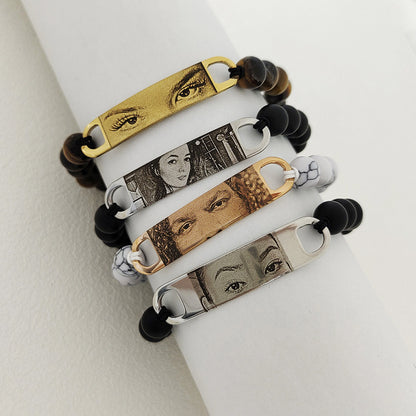 Pulsera de piedra natural con ojo grabado con imagen DIY 