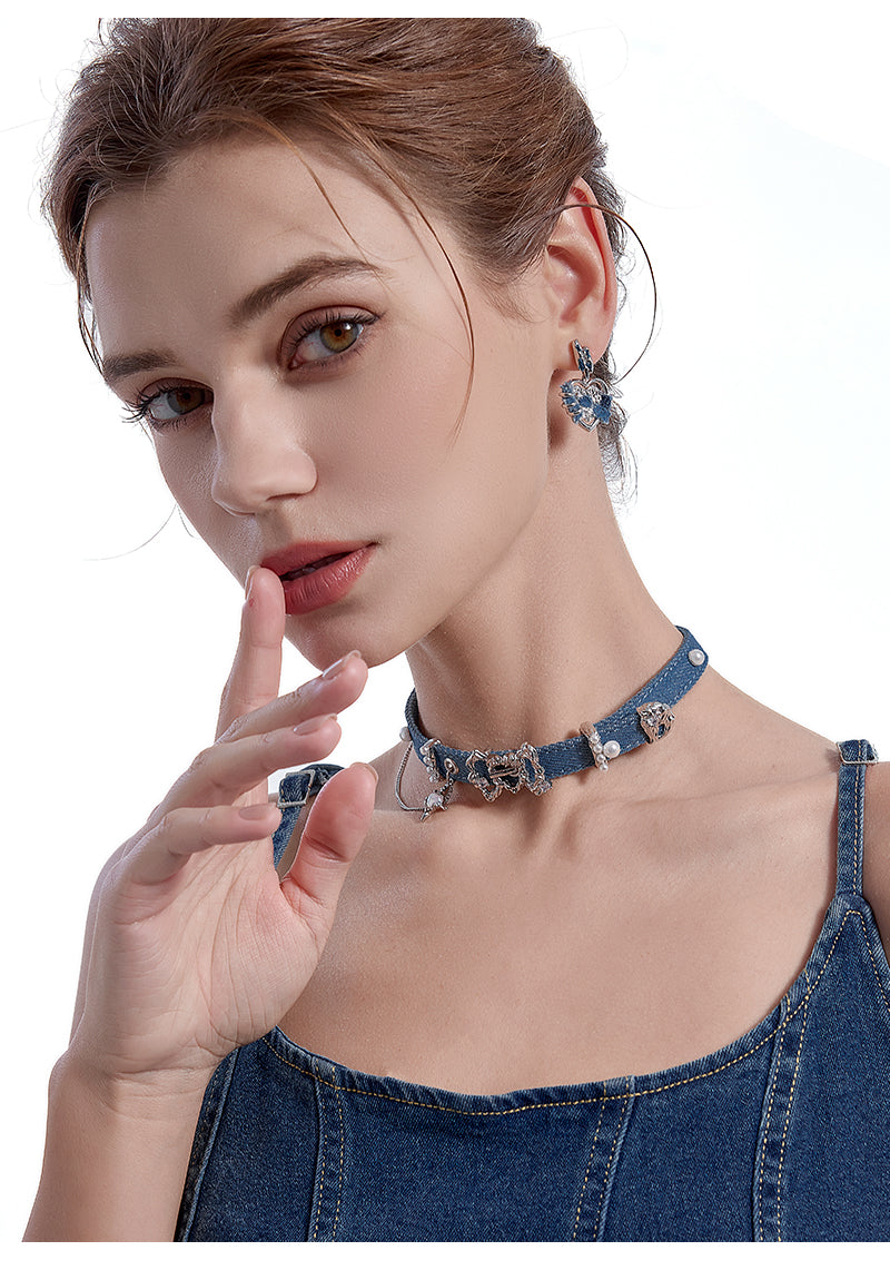 Choker Heart-shaped Denim Collar Chain Necklaces