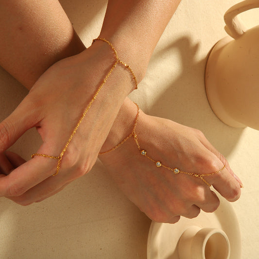 Internet celebrity style 18k gold-plated finger chain