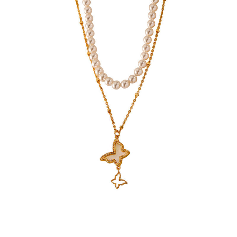 Ladies High-end Butterfly Mother-of-Pearl Stacking Necklace - jewelryweilin
