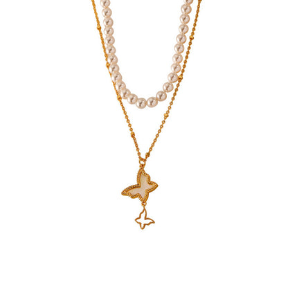 Ladies High-end Butterfly Mother-of-Pearl Stacking Necklace - jewelryweilin