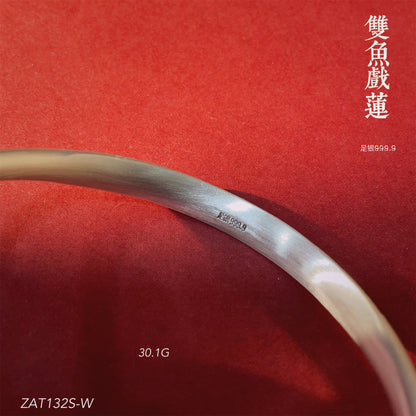 Detailed lotus flower circle design on sterling silver bracelet
