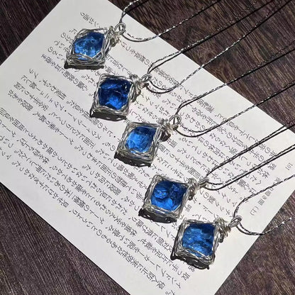 Wrapped blue protein crystal pendant necklace exquisite ornaments