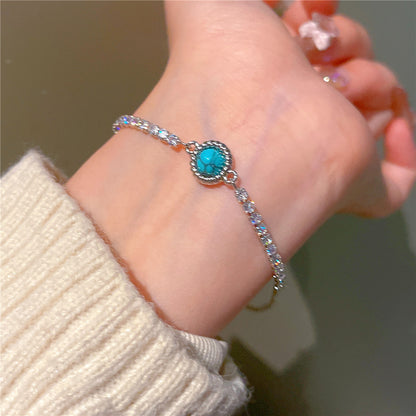 Natural Turquoise Drawstring Circle Bracelet - Adjustable Bohemian Style