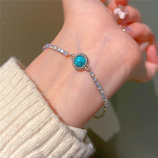 Natural Turquoise Drawstring Circle Bracelet - Adjustable Bohemian Style