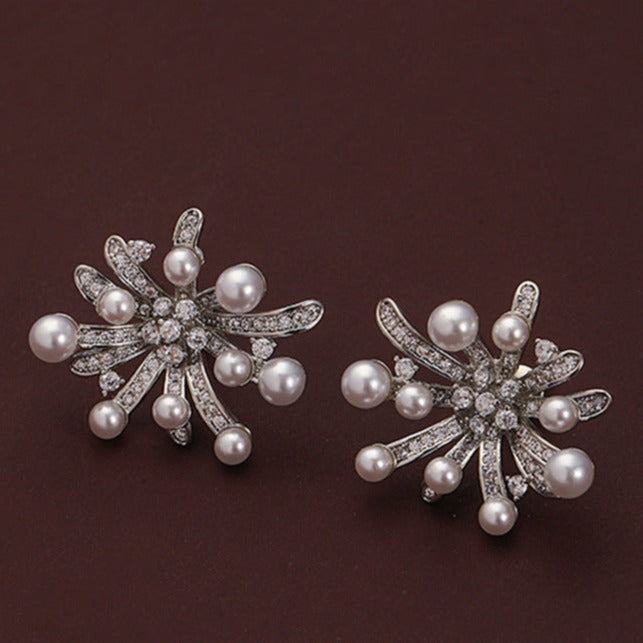 Retro fashion personality pearl snowflake earrings - jewelryweilin