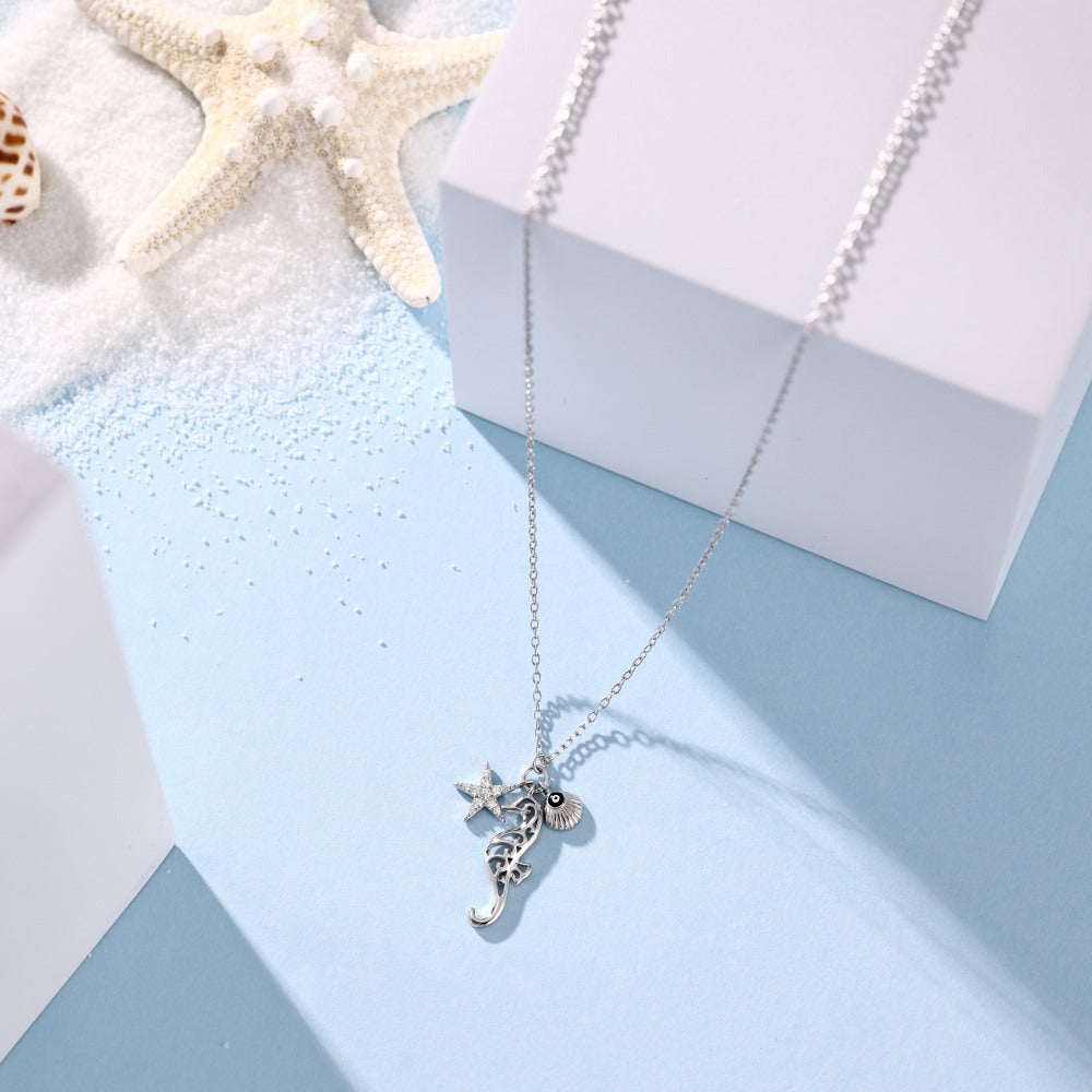 Women's simple high-end zircon star shell necklace - jewelryweilin