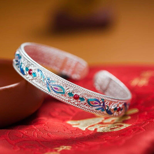 New Chinese style ancient heart sutra phoenix enamel bracelet