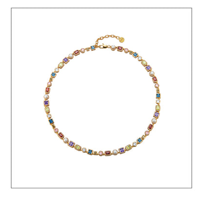 Colored diamond pearl necklace