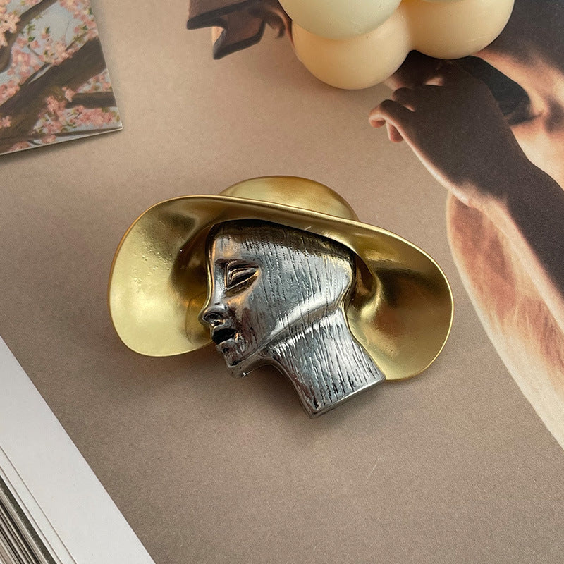 Retro unique personality contrast color straw hat girl brooch suit accessories for women - jewelryweilin