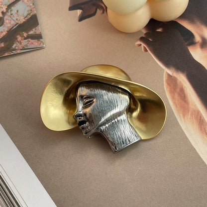 Retro unique personality contrast color straw hat girl brooch suit accessories for women - jewelryweilin