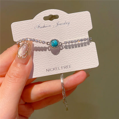 Natural Turquoise Drawstring Circle Bracelet - Adjustable Bohemian Style