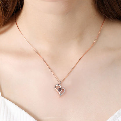 Photo projection zircon heart necklace