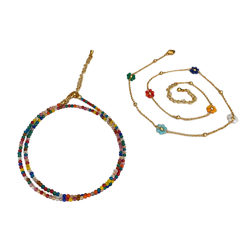 High-grade colorful zircon beaded flower stacking necklace - jewelryweilin