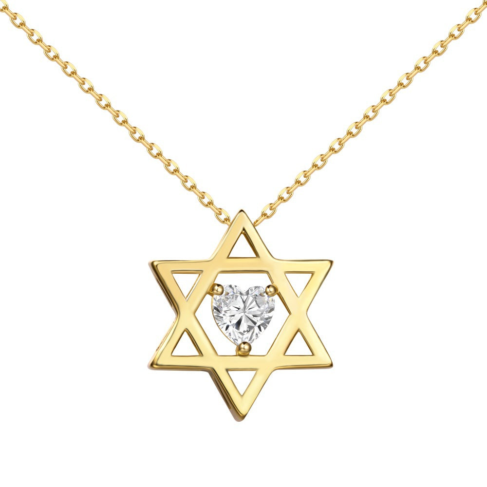 Youthful personality simple inlaid six-pointed star zircon heart necklace - jewelryweilin