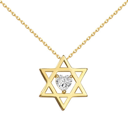 Youthful personality simple inlaid six-pointed star zircon heart necklace - jewelryweilin