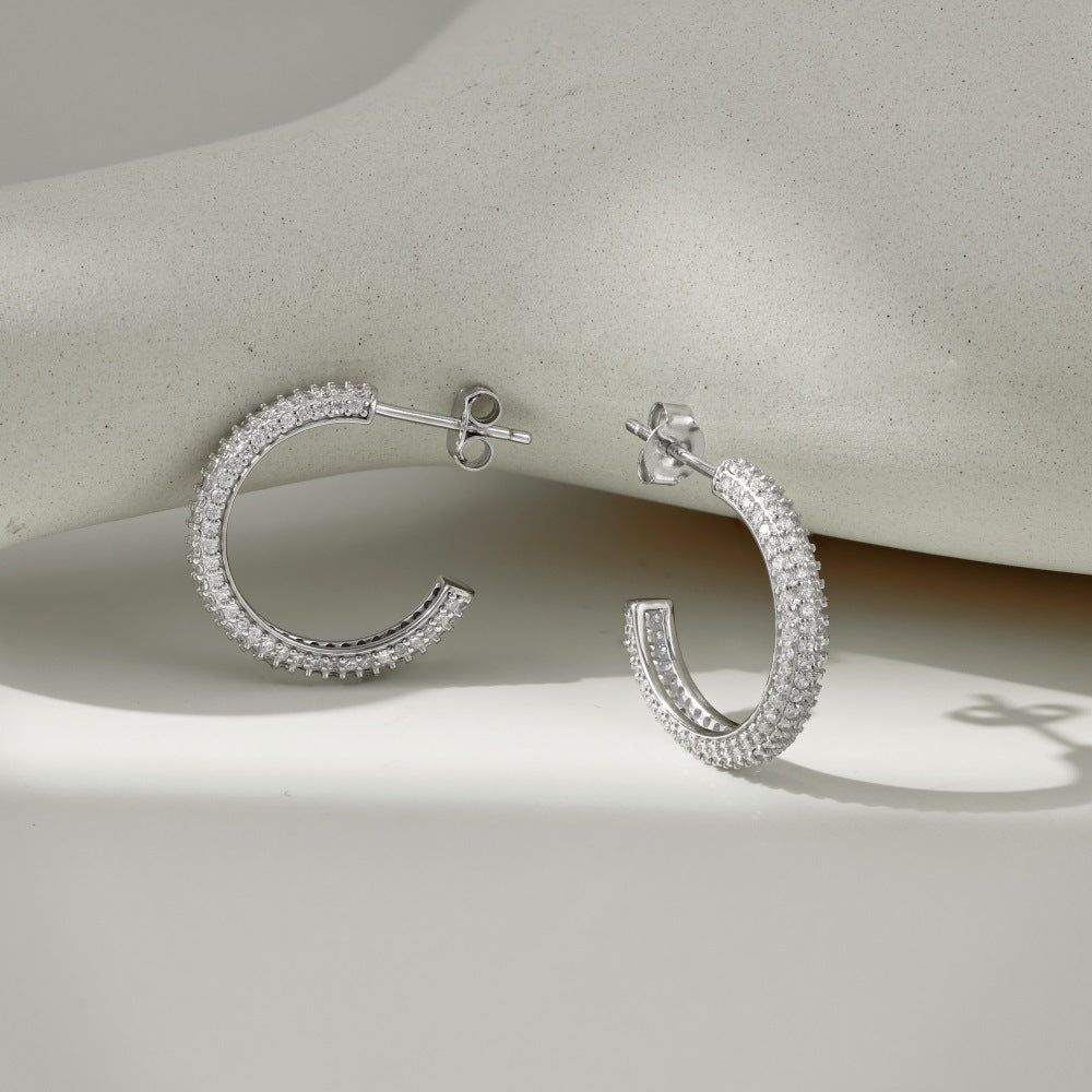 Fashionable and simple sterling silver zircon half hoop earrings - jewelryweilin
