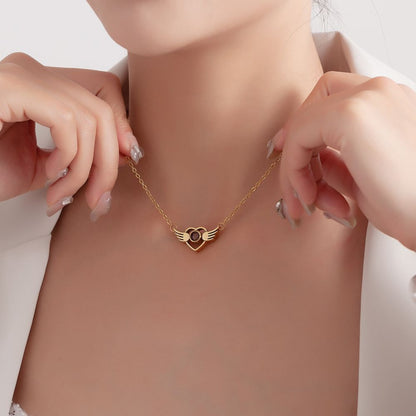 Photo Projection Heart Wings Necklace