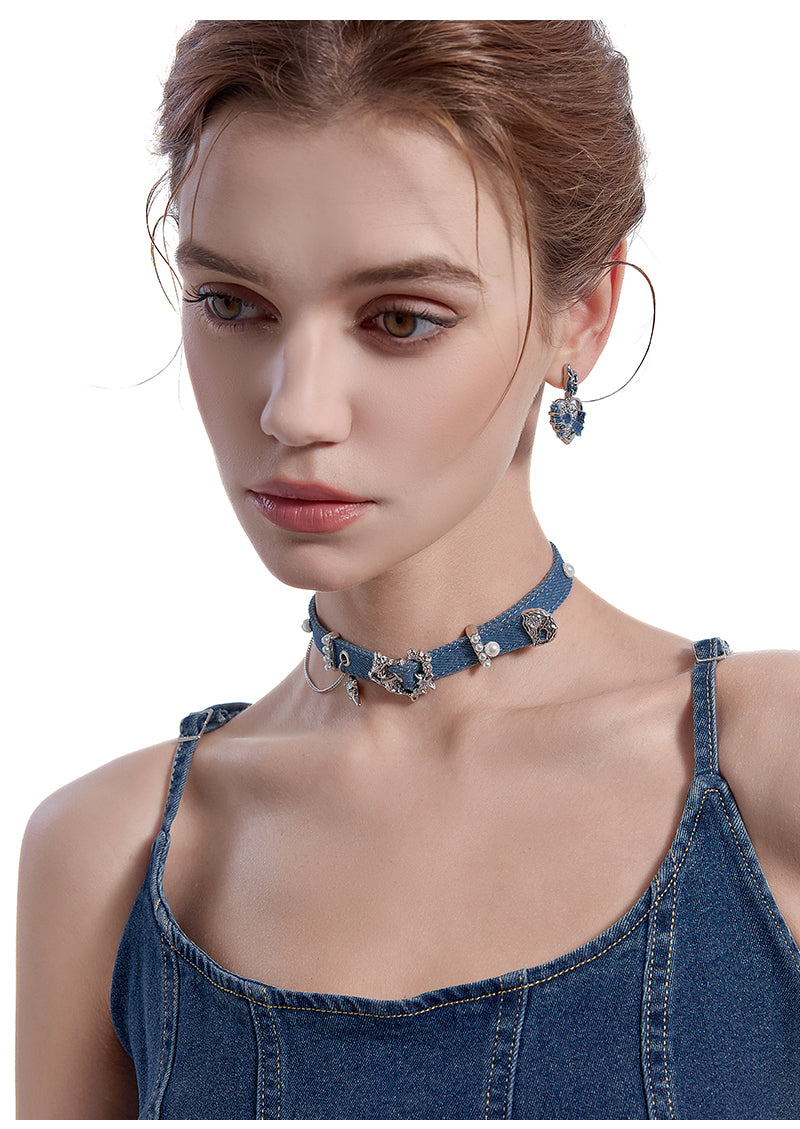 Choker Heart-shaped Denim Collar Chain Necklaces