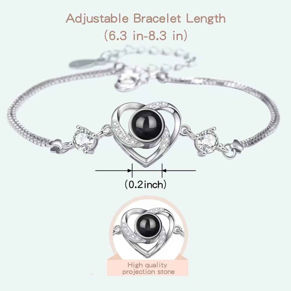 Heart-shaped zirconia photo projection bracelet