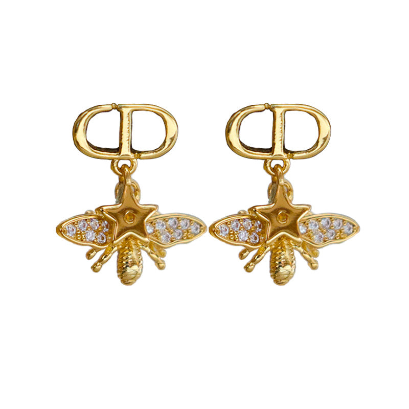 Vintage Personalized Zircon Star Bee Earrings - jewelryweilin