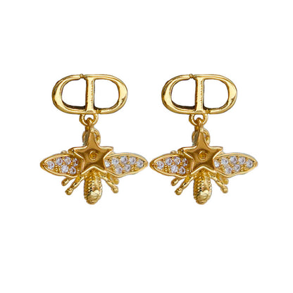 Vintage Personalized Zircon Star Bee Earrings - jewelryweilin