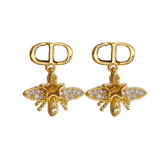 Vintage Personalized Zircon Star Bee Earrings - jewelryweilin