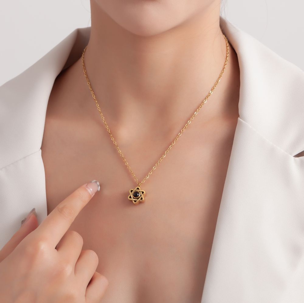 Personalized photo projection six-pointed star pendant - unique gift
