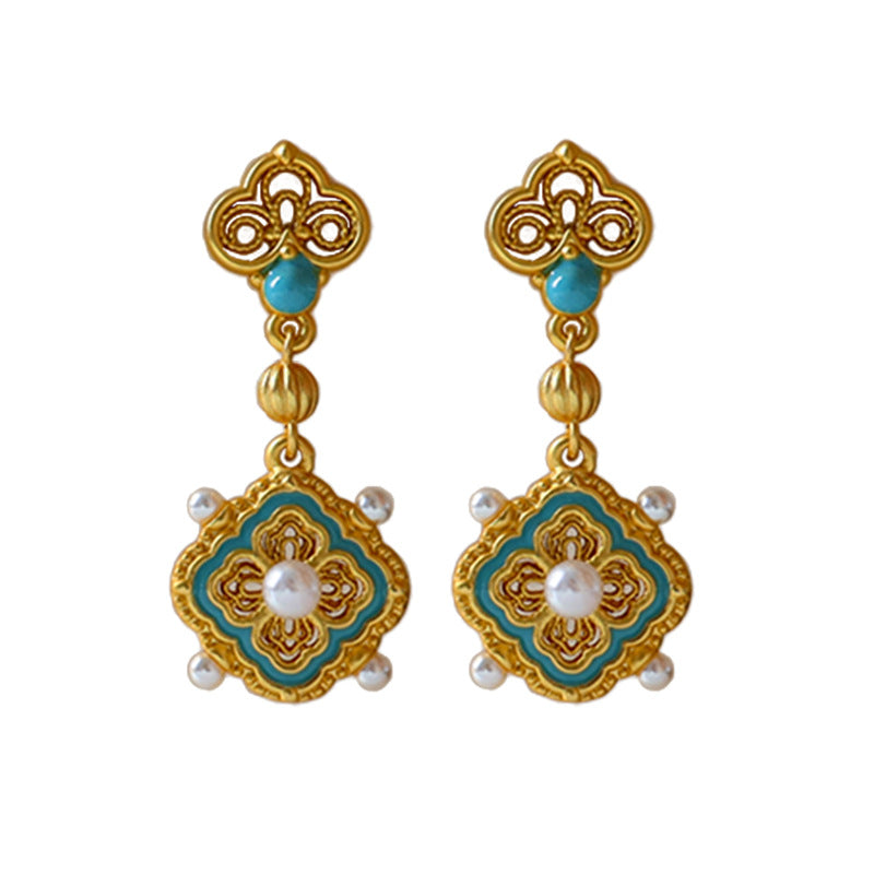 High-end Chinese ancient style four-leaf clover pearl earrings - jewelryweilin