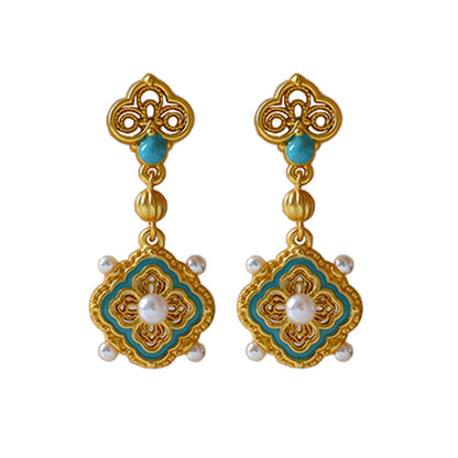 High-end Chinese ancient style four-leaf clover pearl earrings - jewelryweilin