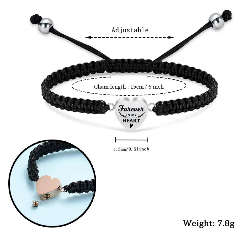 Engraved heart-shaped woven rope bracelet