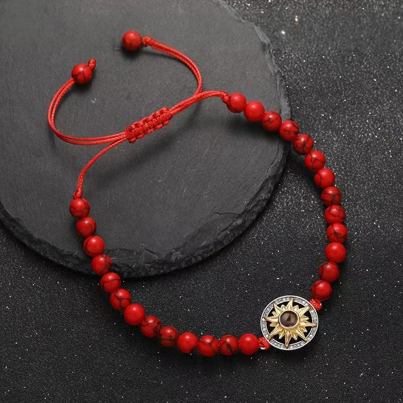 Sunflower photo projection natural stone bracelet