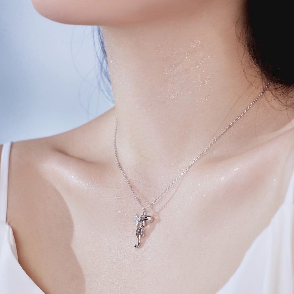 Women's simple high-end zircon star shell necklace - jewelryweilin