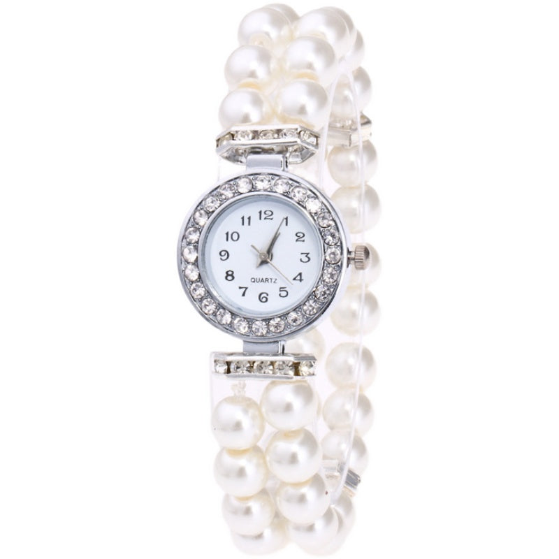 Pearl round dial elastic watch