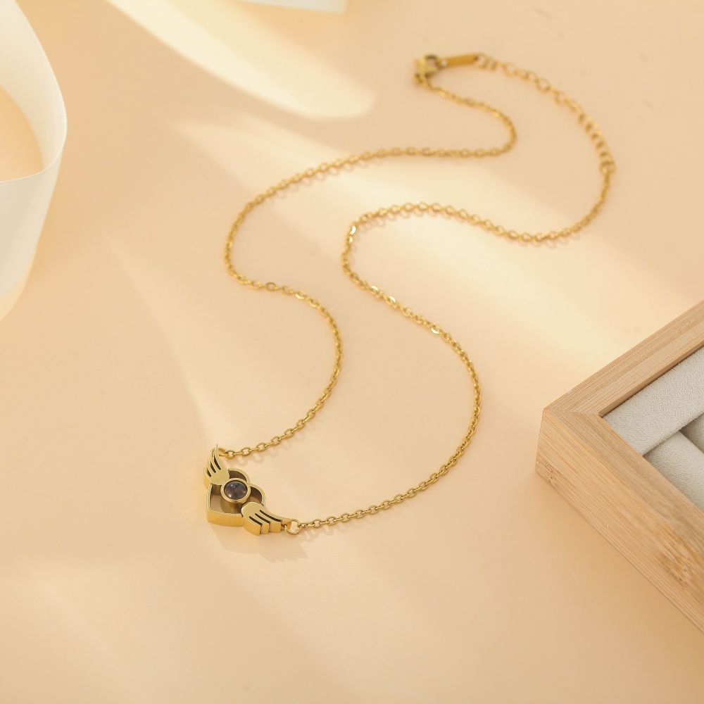 Photo Projection Heart Wings Necklace