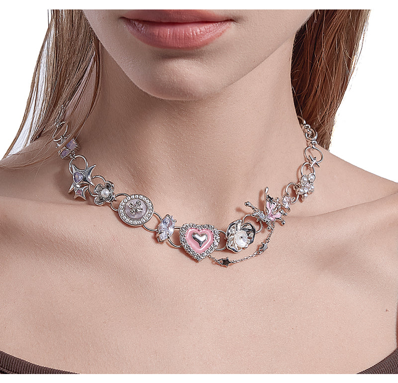 Love pink heart necklace