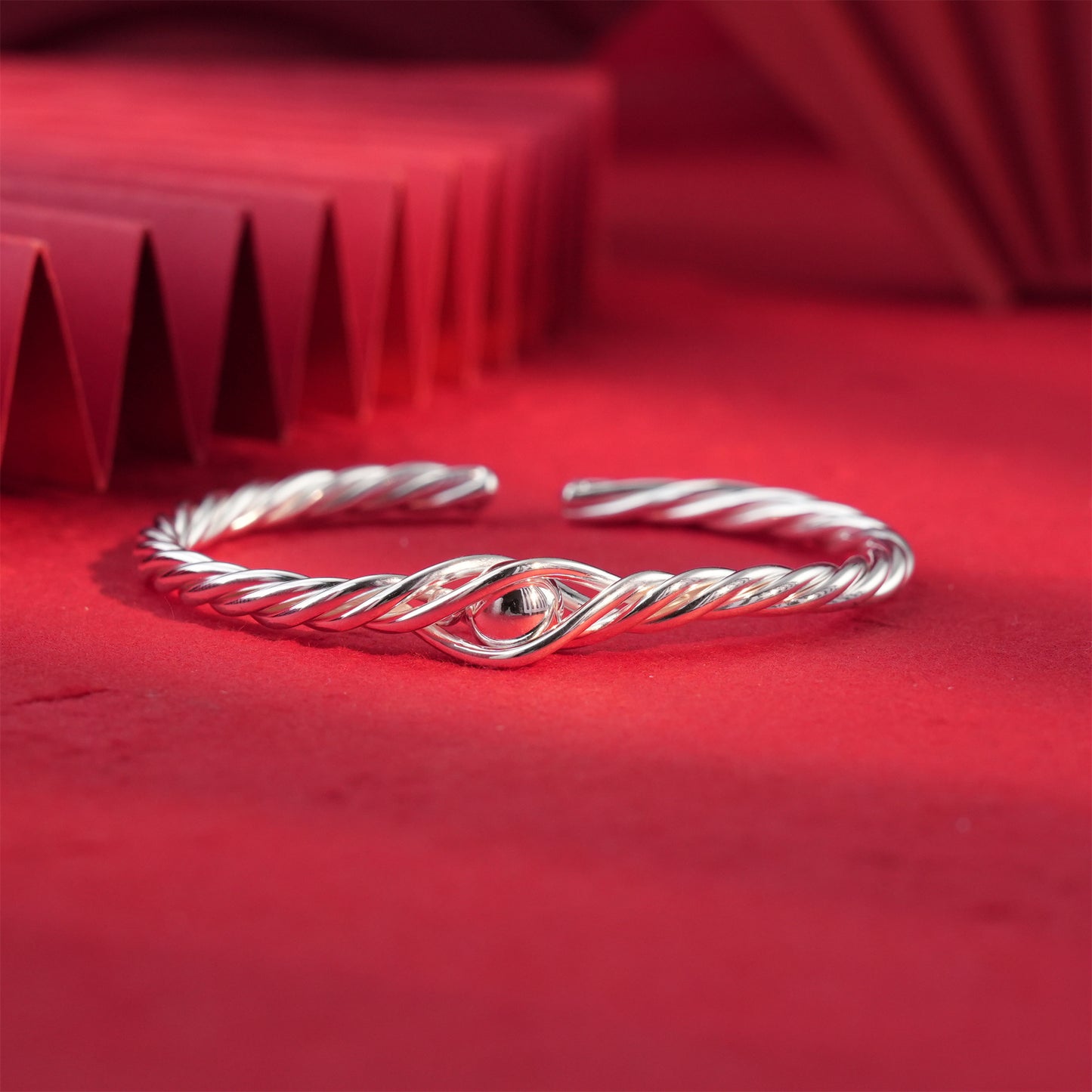 Chinese style multi-line braided sterling silver bracelet