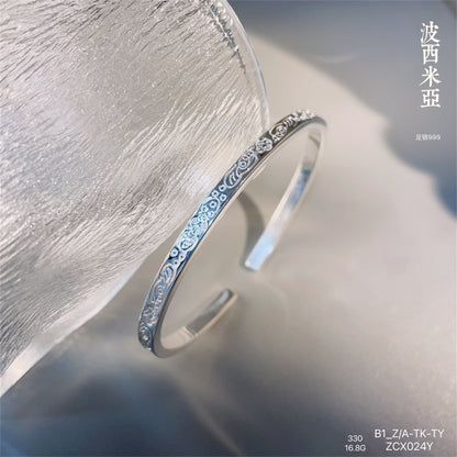 China Solid Sterling Silver Oval Cuff Bracelet - jewelryweilin