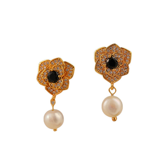 High Fashion Camellia Freshwater Pearl Earrings - jewelryweilin