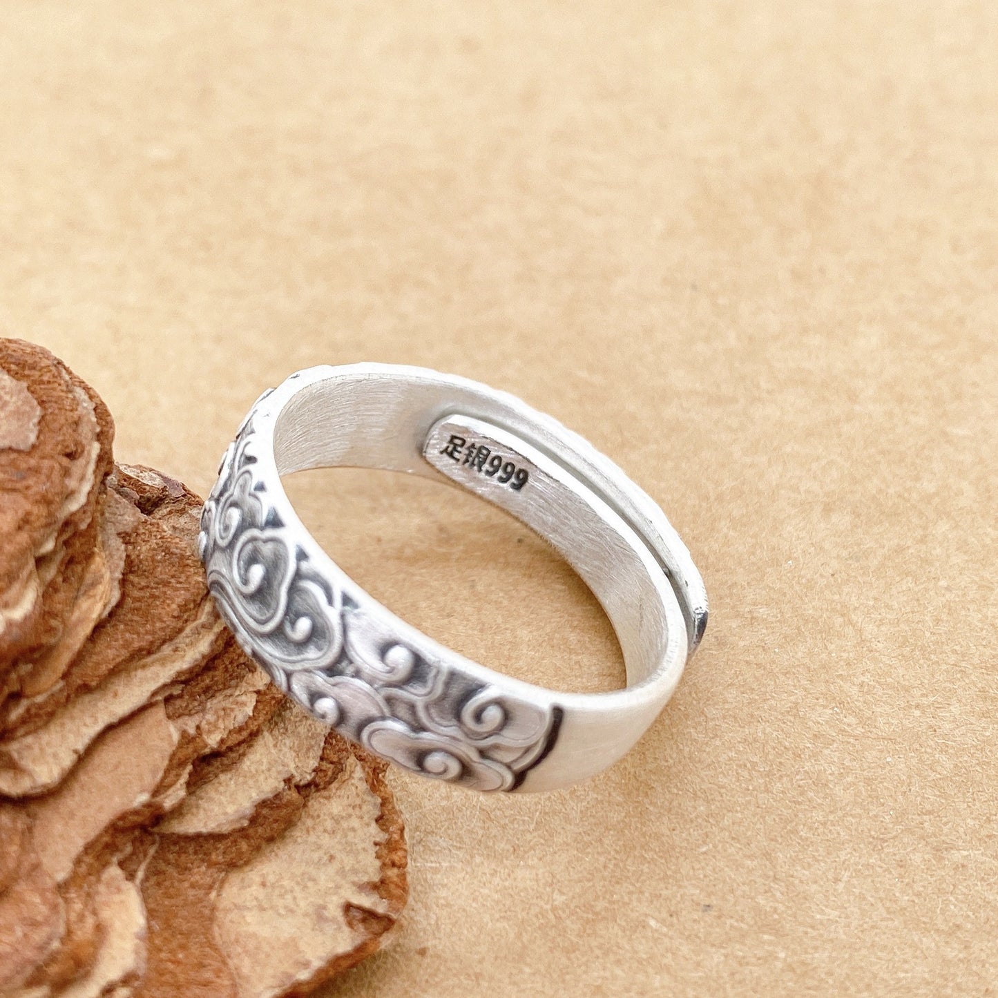 Plum blossom and lotus sterling silver ring