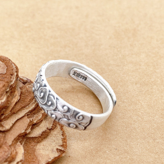 Plum blossom and lotus sterling silver ring