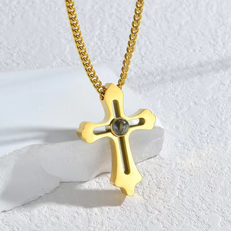Photo Projection Cross Necklace