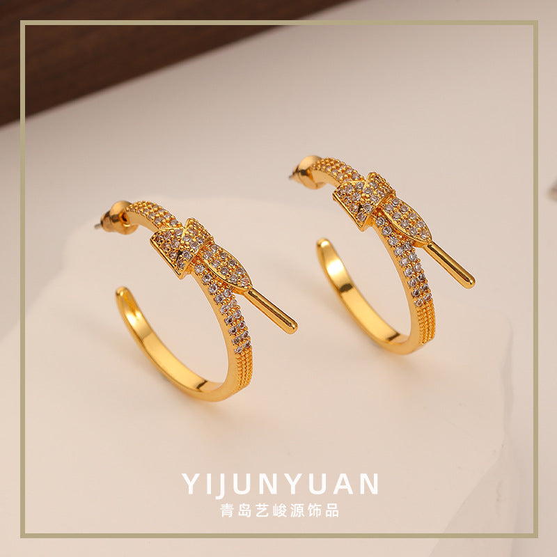 Noble Retro Bow Zircon Earrings - jewelryweilin
