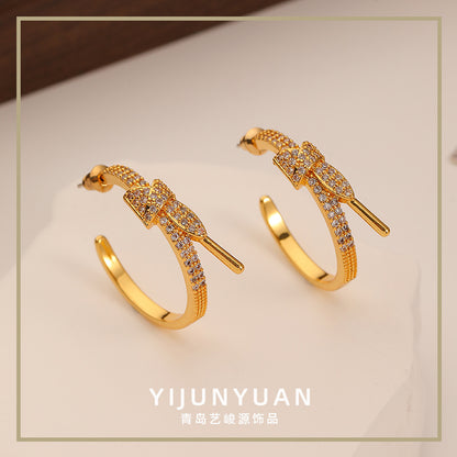 Noble Retro Bow Zircon Earrings - jewelryweilin