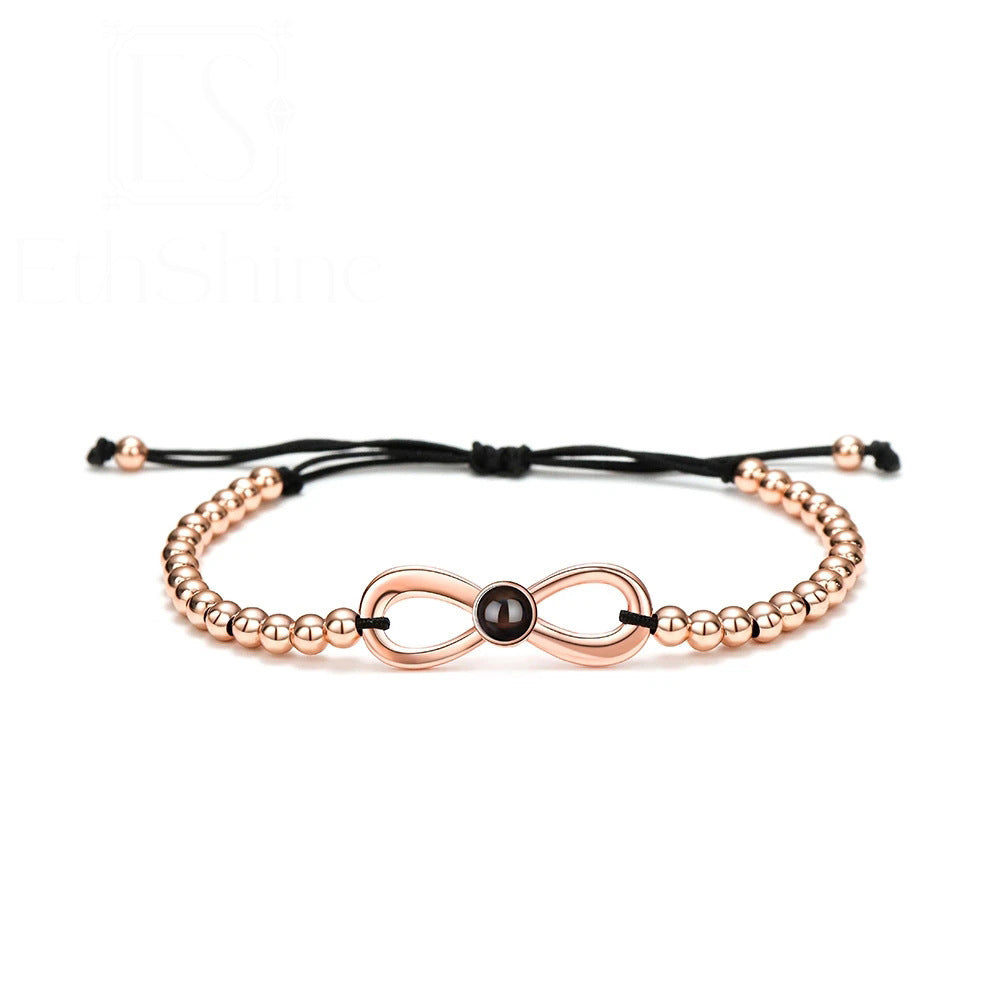 Photo projection bowknot brass beaded bracelet